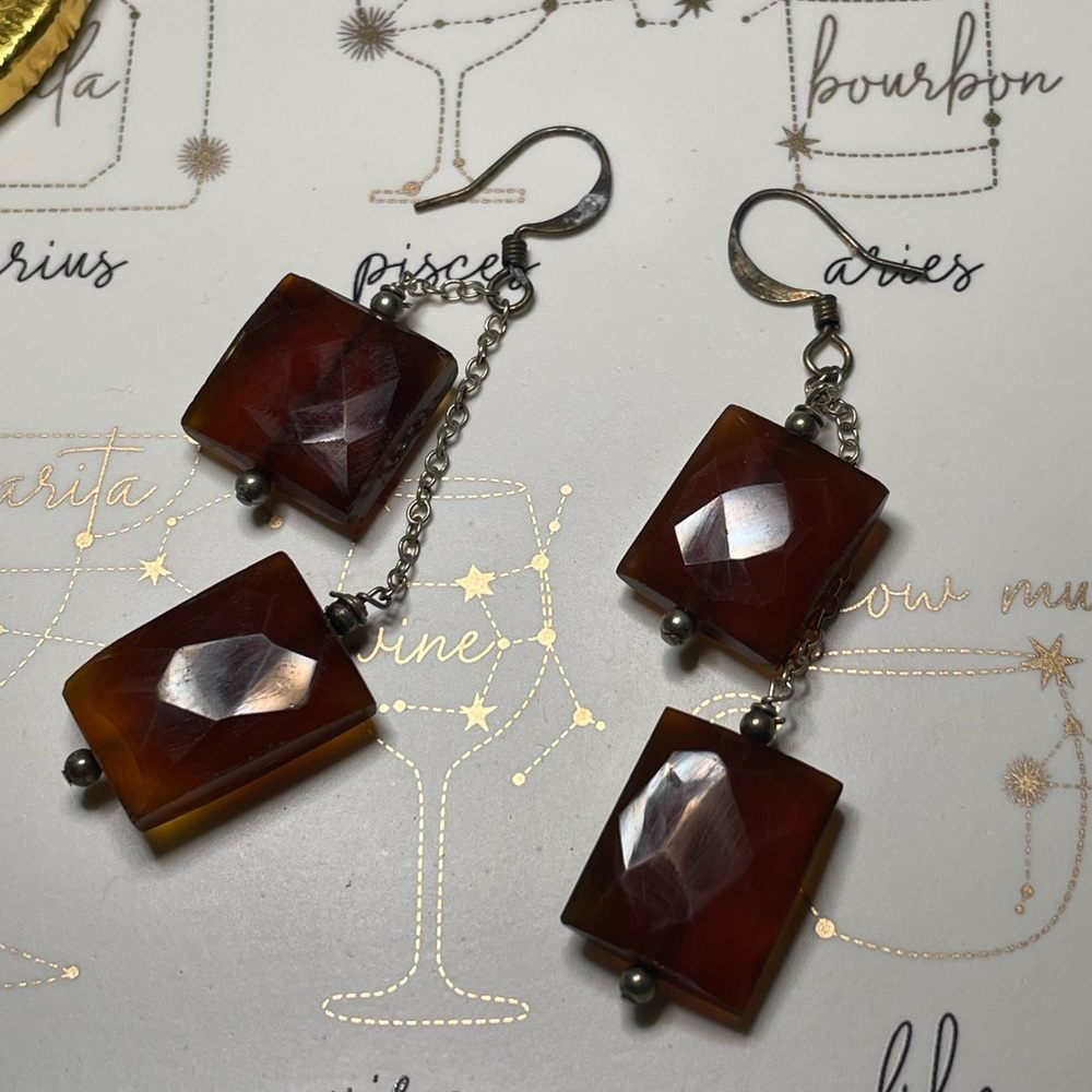 Bohemian Brown Rectangle Dangle Statement Earring… - image 1